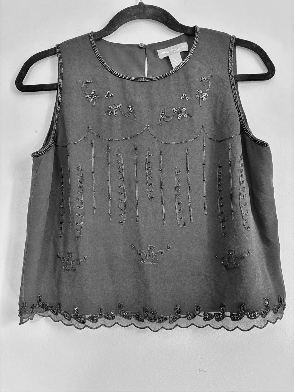 Valerie Sleeveless Beaded Chiffon Top - Black Petite Small